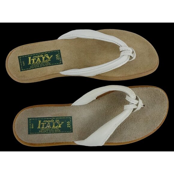 Vintage Leather Flip Flops Womens Size 6.5 Made in Italy Sandals White Leather W - Picture 5 of 7